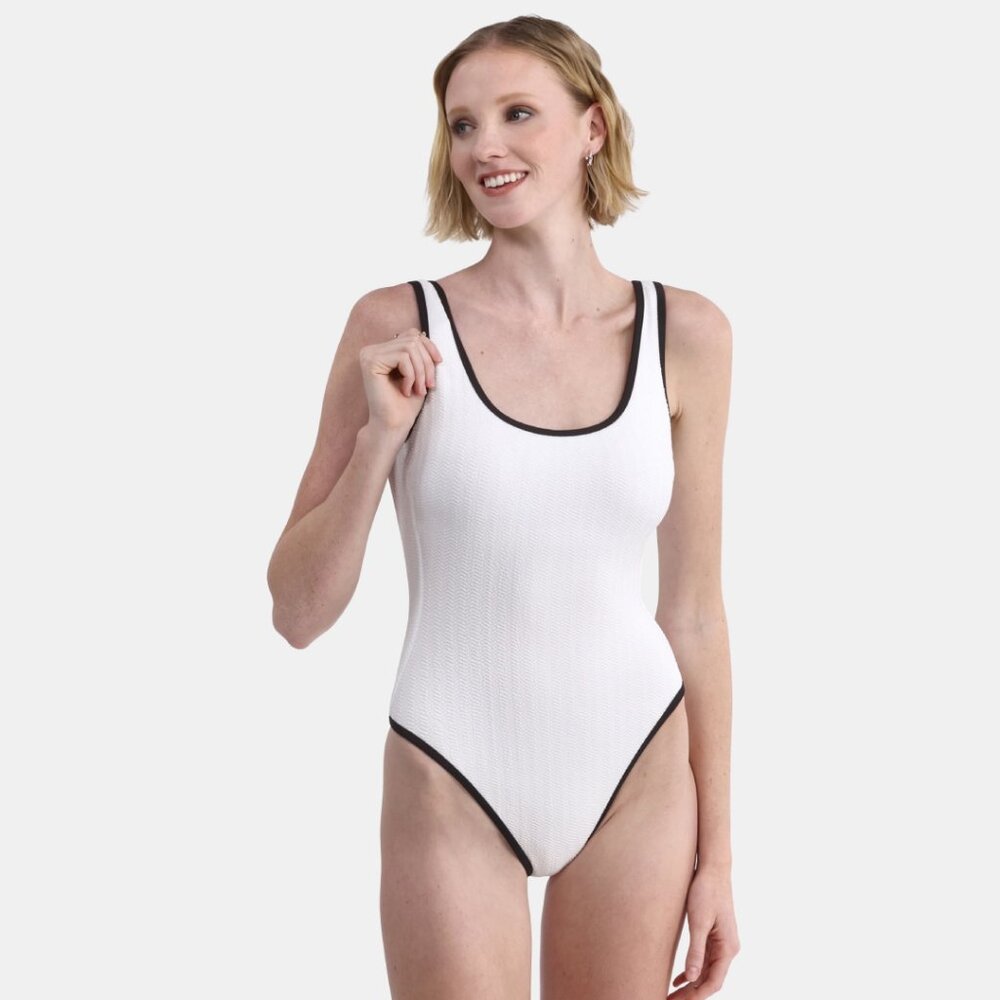 Women’s Herringbone Crinkle One-Piece Swimsuit – Sizes XXS to XXL - White